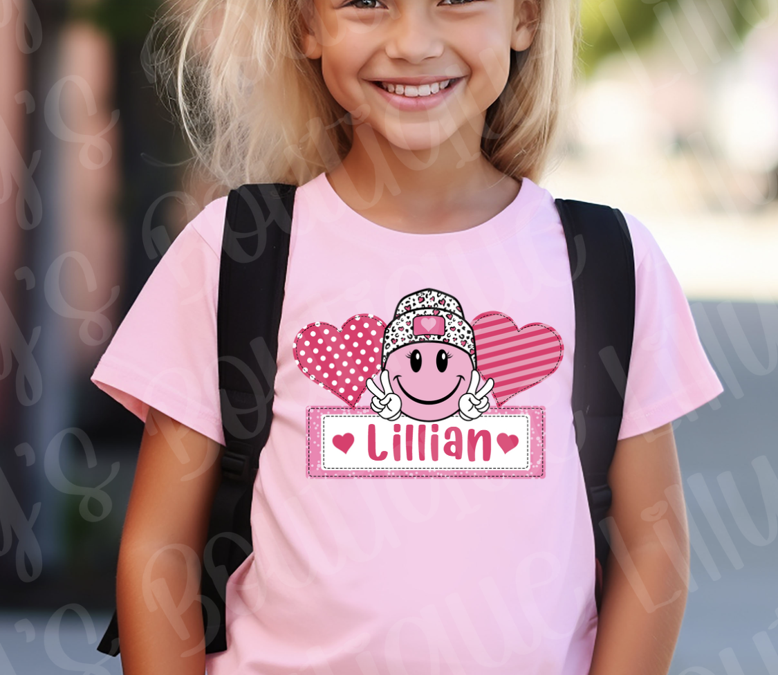 Happy Face Personalized tee (light pink)