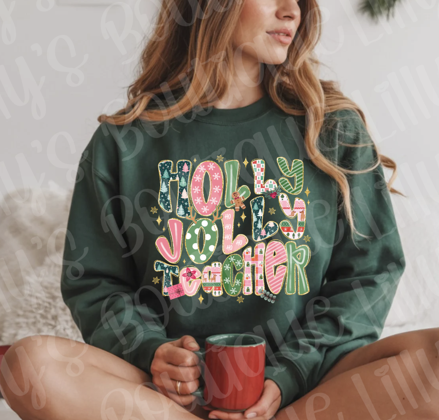 Holly Jolly Teacher (forest green)