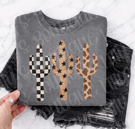 Western Cactus Graphic Tee | Charcoal Pepper Comfort Colors, Softstyle, Cotton & Bella Canvas
