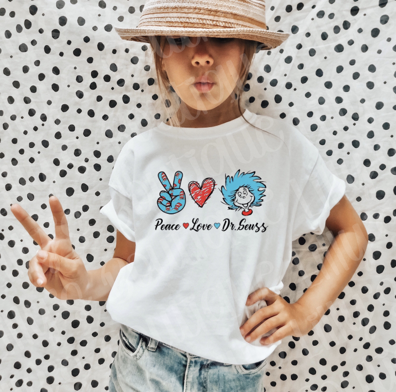 Peace Love dr suess youth tee