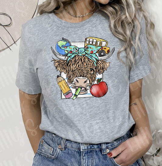 Highland Cow teacher tee