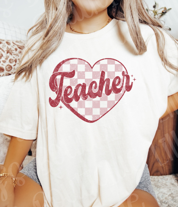 teacher checkered heart (ivory)