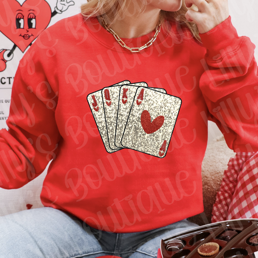 Valentines Hand sweatshirt (not actual Glitter)