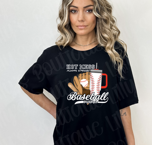 Hott mess baseball mom black tee