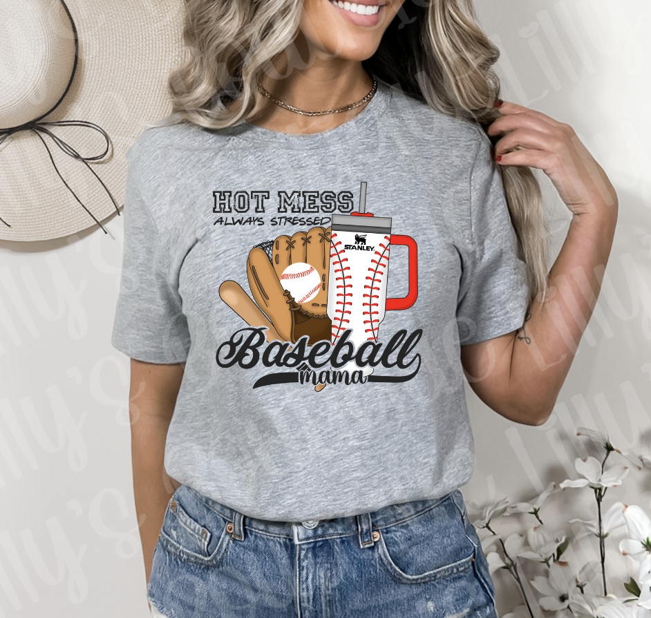 Hott mess baseball mom grey tee