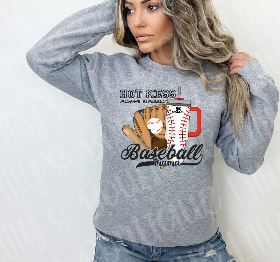 Hott mess baseball mom grey sweatshirt