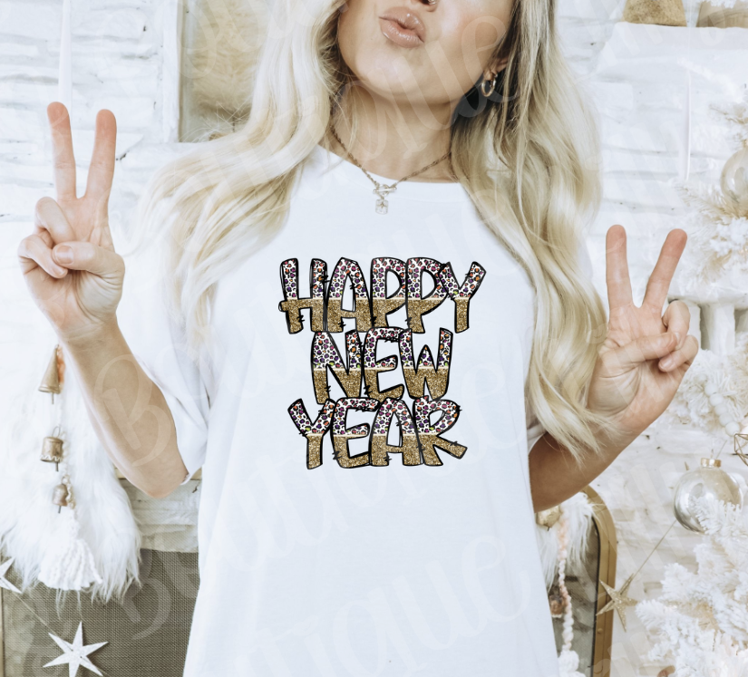 Leopard happy new year tee