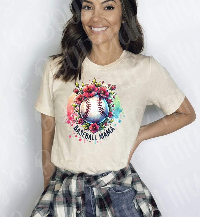 Floral Baseball mama  tee