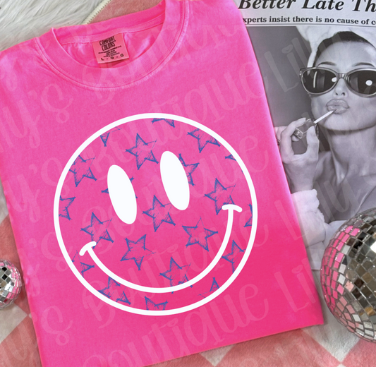 Happy Stars (comfort color neon pink)