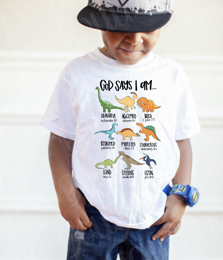 God Says i am (Dino theme) kids tee