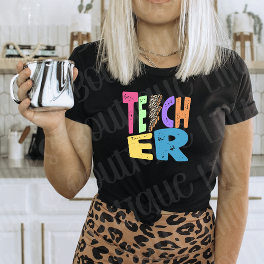 Teacher Colorful Bolt tee