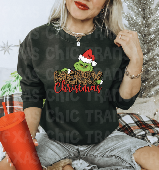 Merry Christmas w/grinch leopard Sweatshirt