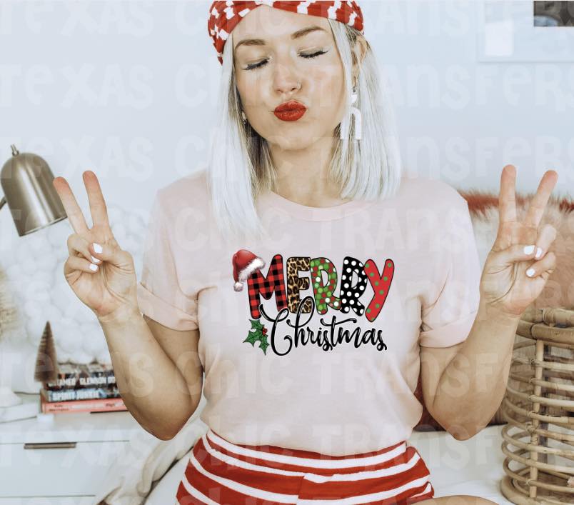 Merry Christmas peach tee